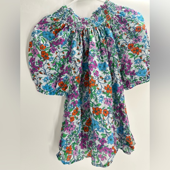 Roller Rabbit Floral Smocked Neck Puff Sleeve Blouse Multi Color Spring Top - Picture 3 of 8